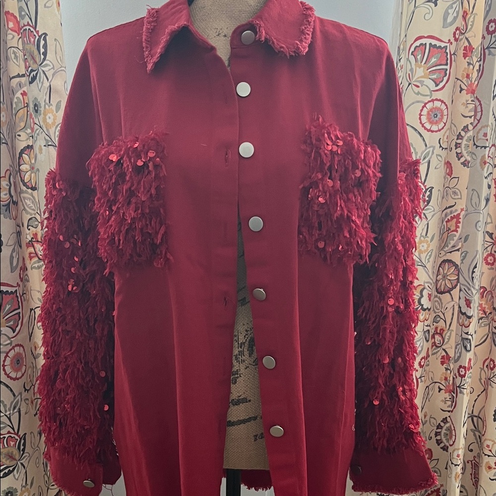 Stylish Red Jean Jacket
